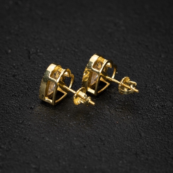 Yellow Gold 925 Sterling Silver Cz Heart Shaped Women's Stud Screw Back Earrings - Picture 4 of 5